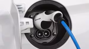 a hyundai ioniq connected to a charging cable